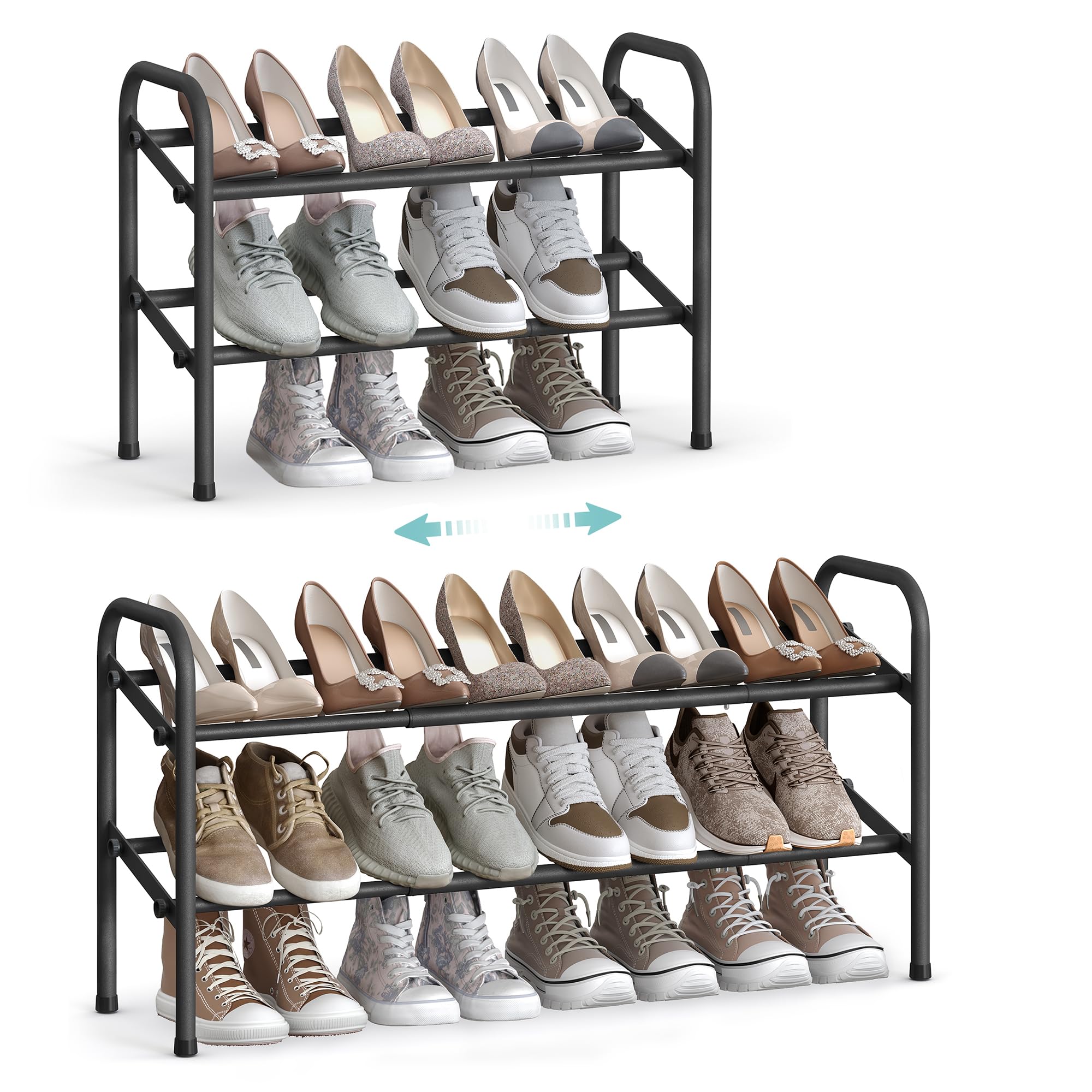 SONGMICS Schuhregal, Schuhständer, 2 Ebenen, Metallregal, verstellbar, Schuhe,Standregal, für Flur, Garderobe, Eingangsbereich, tintenschwarz LMR029B01