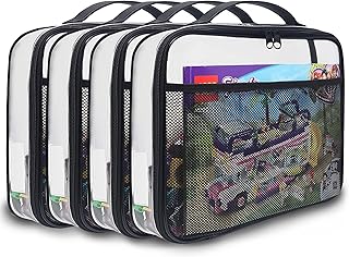 holay 4 Packs PVC Zippered Blocks Set, Toy, Clay, Board game Storage Organizer Case (Name Tag, Manual Pocket) (Black, Large)