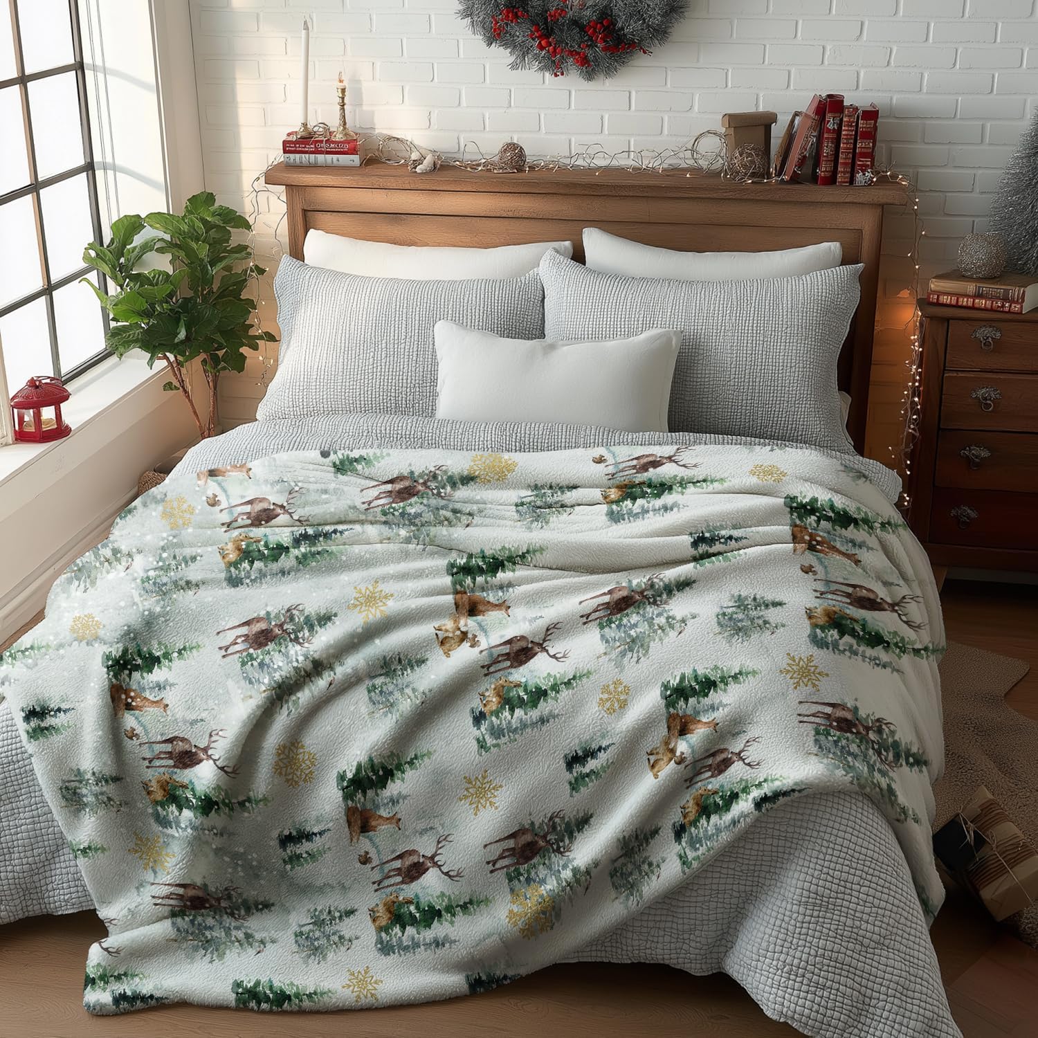 Horaldaily Christmas Flannel Blanket Throw, Christmas Trees Reindeer Snow Soft Fuzzy Plush Cozy Fleece Blankets for Couch Sofa Bed Lounging, Ideal Gifts for Kids Adults Wife Self, 50x60 - Image 3