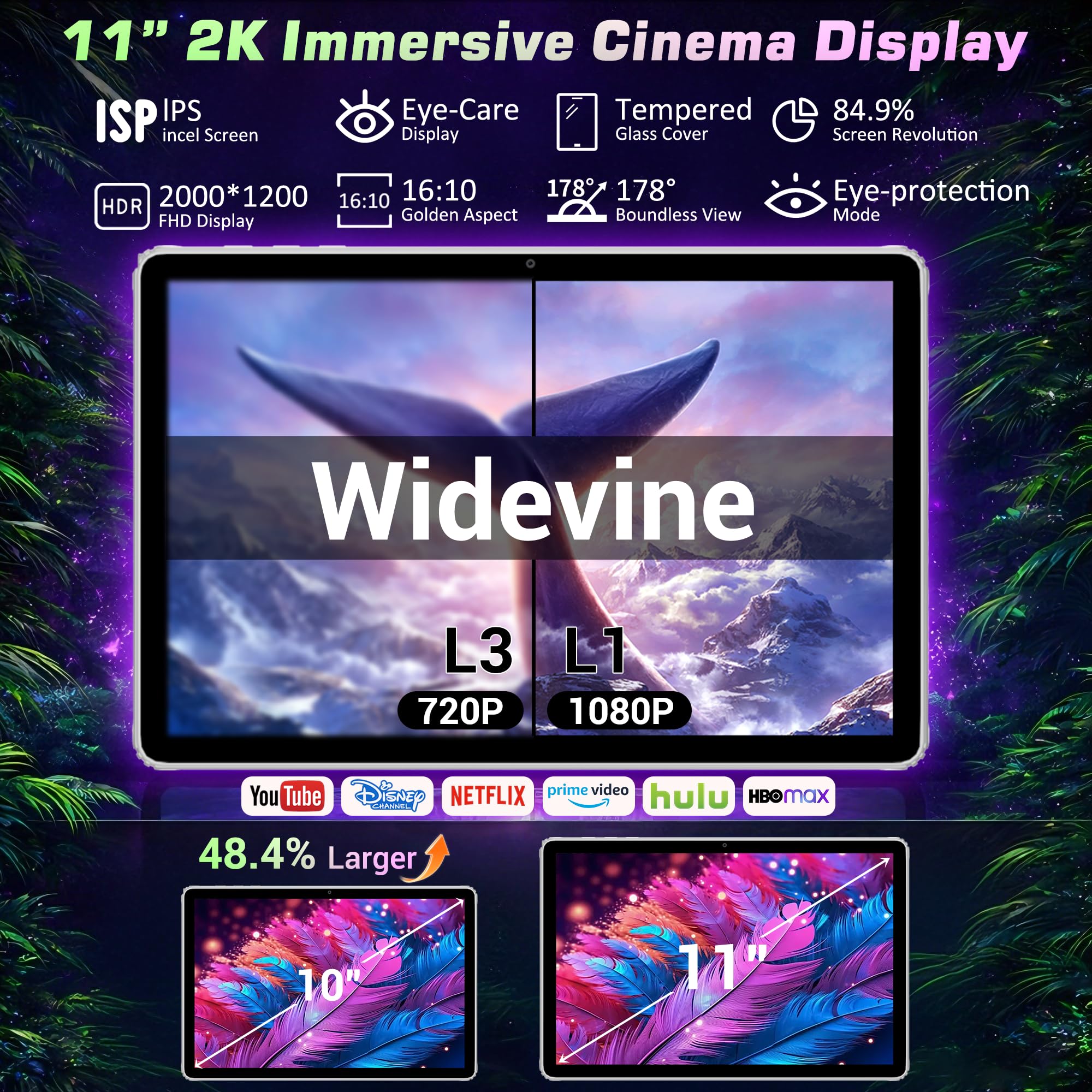 2026 Android 16 Tablet 11 Inch 2K IPS 36GB RAM 256GB ROM (1TB TF) with 3-in-1 Keyboard Mouse Stylus Case – T606 8-Core, 8000mAh, Widevine L1, 8+13MP, 5G/2.4G WiFi，PC Experience-Gray - 4