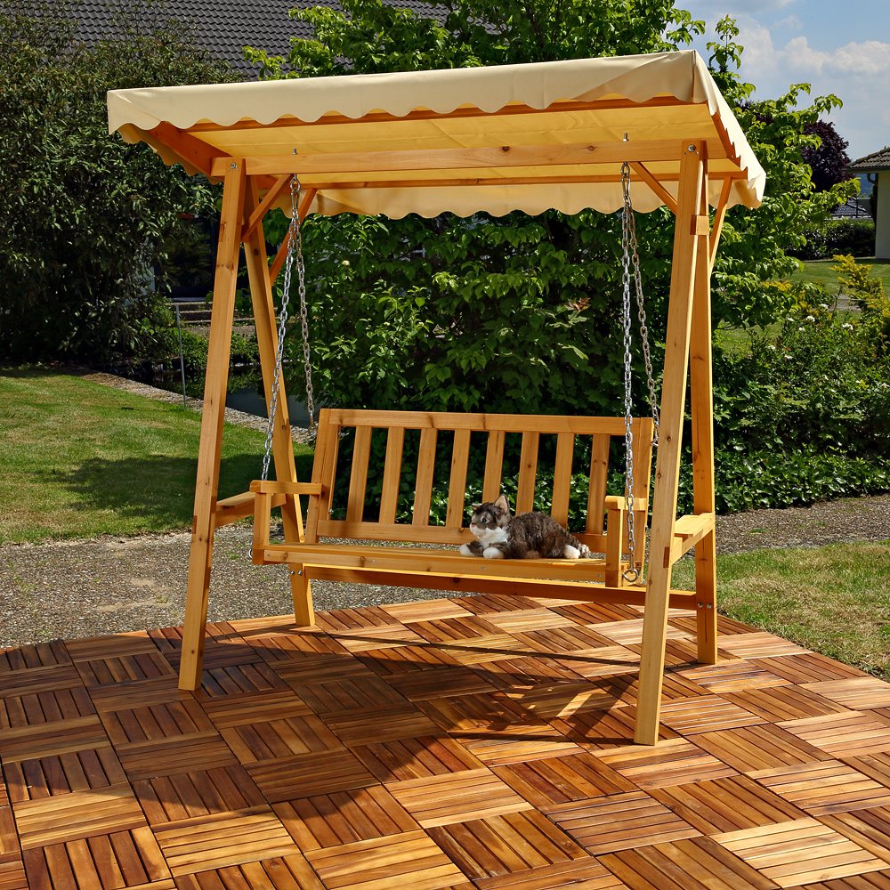 Melko Hollywoodschaukel Holz 188 x 161 x 88 cm Schwingliege Gartenschaukel Hängeschaukel Schaukelbank Braun