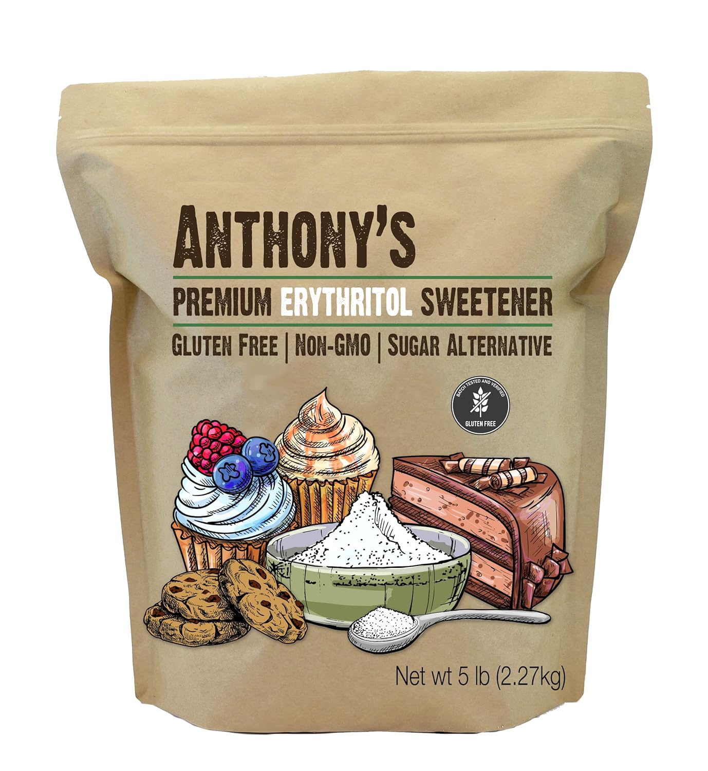 Anthony&amp;#39;s Erythritol Granules, 5 lb, Non GMO, Sweetener, Keto &amp; Paleo Friendly