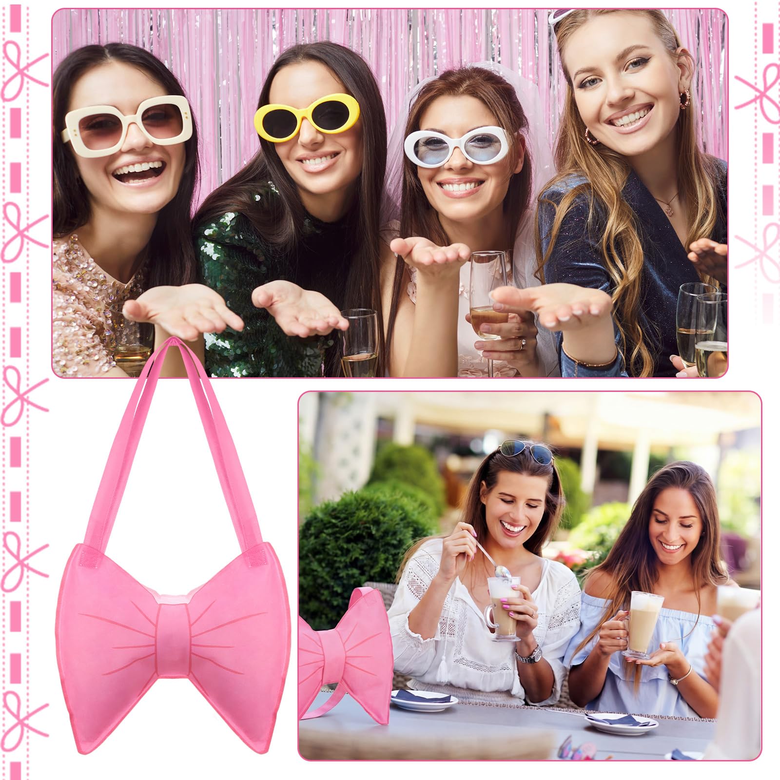 Sanwuta 16 Pcs Coquette Gift Bags Pink Bowknot Non Woven Tote Bags Goodie Treat Reusable Bow Grocery for Woman Girls Birthday Party Decoration Party Favor