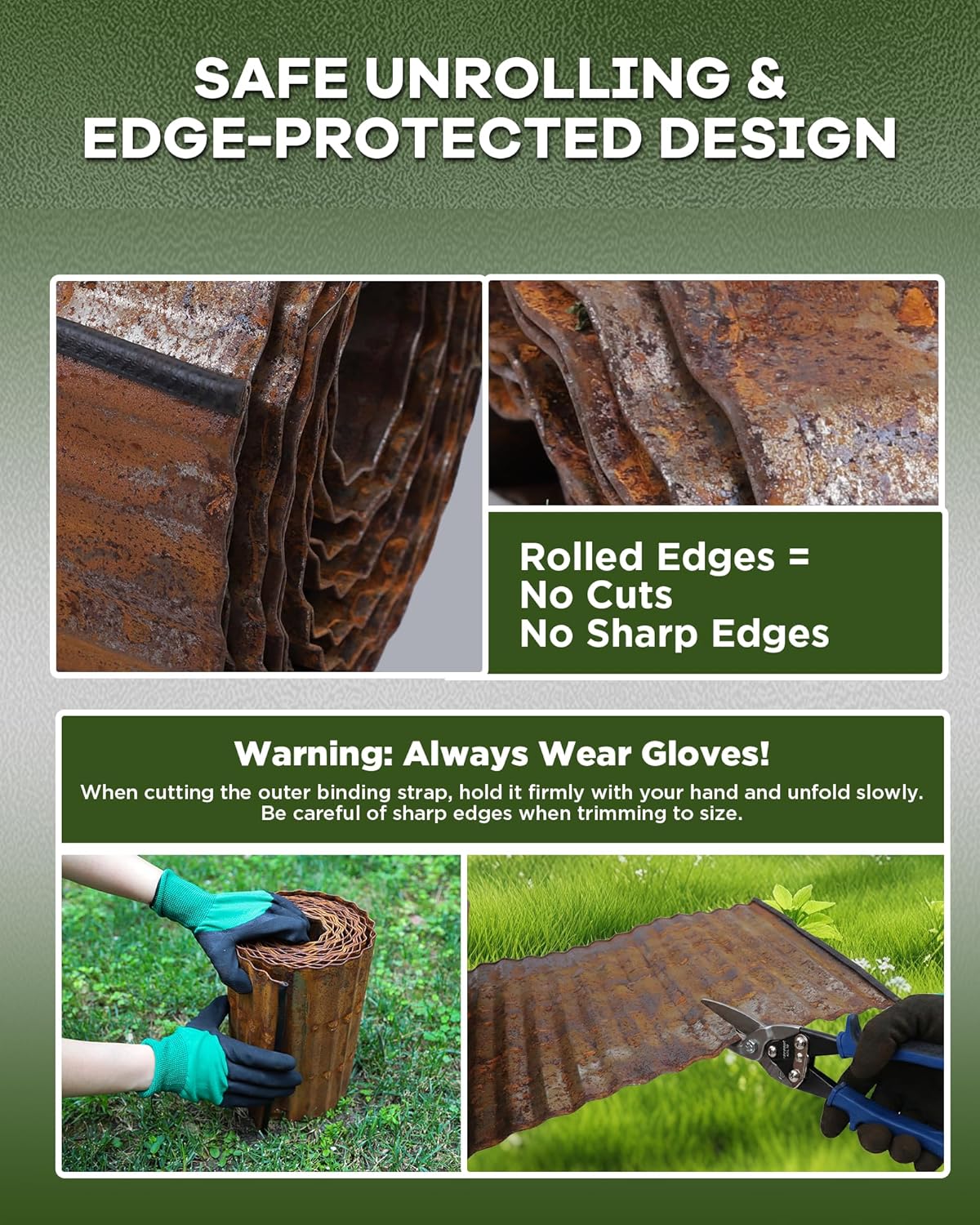Corrugated Metal Garden Edging, Sturdy Rusty Garden Edging Border for DIY Flower Bed, Lawn and Landscape Edgings, Hemmed Edges Design, Easy Installation with Garden Gloves (40 FT x 12 in)
