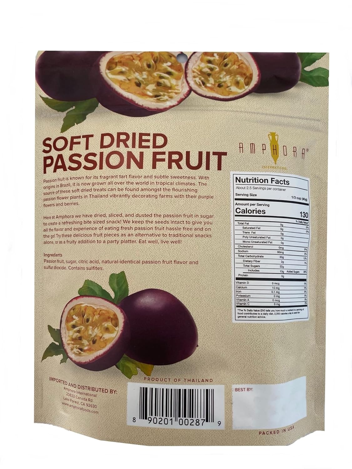Amphora Conventional Soft Dried Passion Fruit 3.5 oz (100gr) per pouch (Case of 6 pouches)