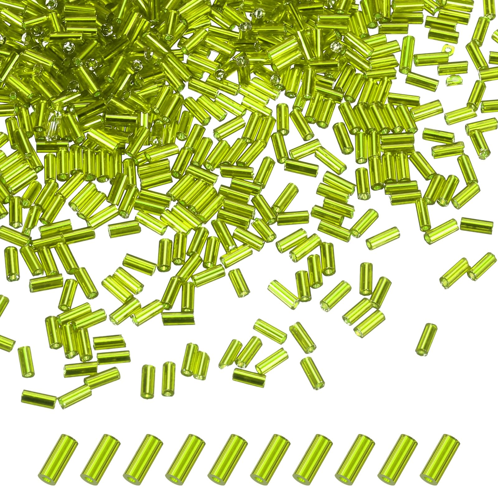 M METERXITY 1800-Pack Bugle Beads, 2x4mm Embroidery Craft Glass Bugle Tube Seed Beads for DIY Craft/Bracelet/Necklaces [Light Green]