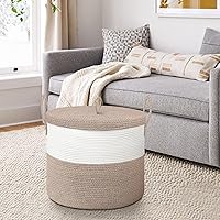 Vista 6 de Cesta de almacenamiento grande de 18" X 18" X 14" con tapa, cesta para mantas de sala de estar, caja de almacenamiento de cuerda de algodón tejida
