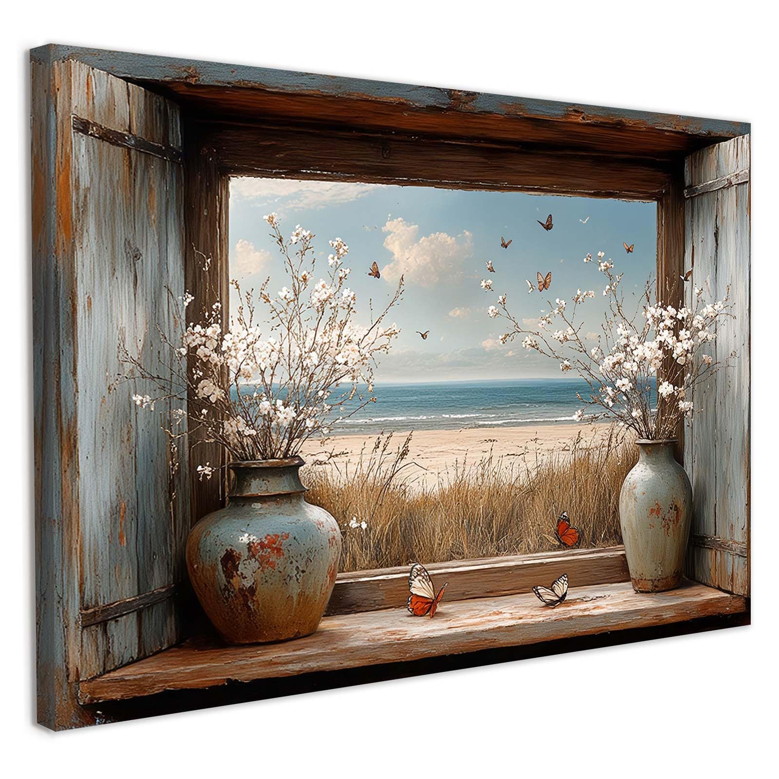 Framed Canvas Wall Art 12x16 Inch Mediterranean Coastal Window View Artwork Ocean Sailboat Wall Canvas Pictures for Living Room Bedroom Hallway Wall Decoration Prints with Hooks Magic Tape and Nails — view 10