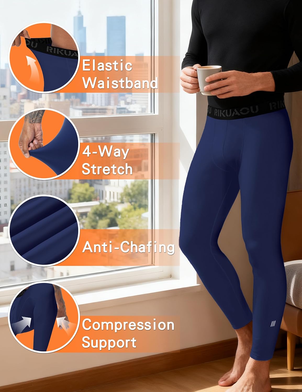 Mens Thermal Compression Pants, Fleece Lined Athletic Leggings Running Tights, Cold Weather Base Layer Winter Gear - Image 4