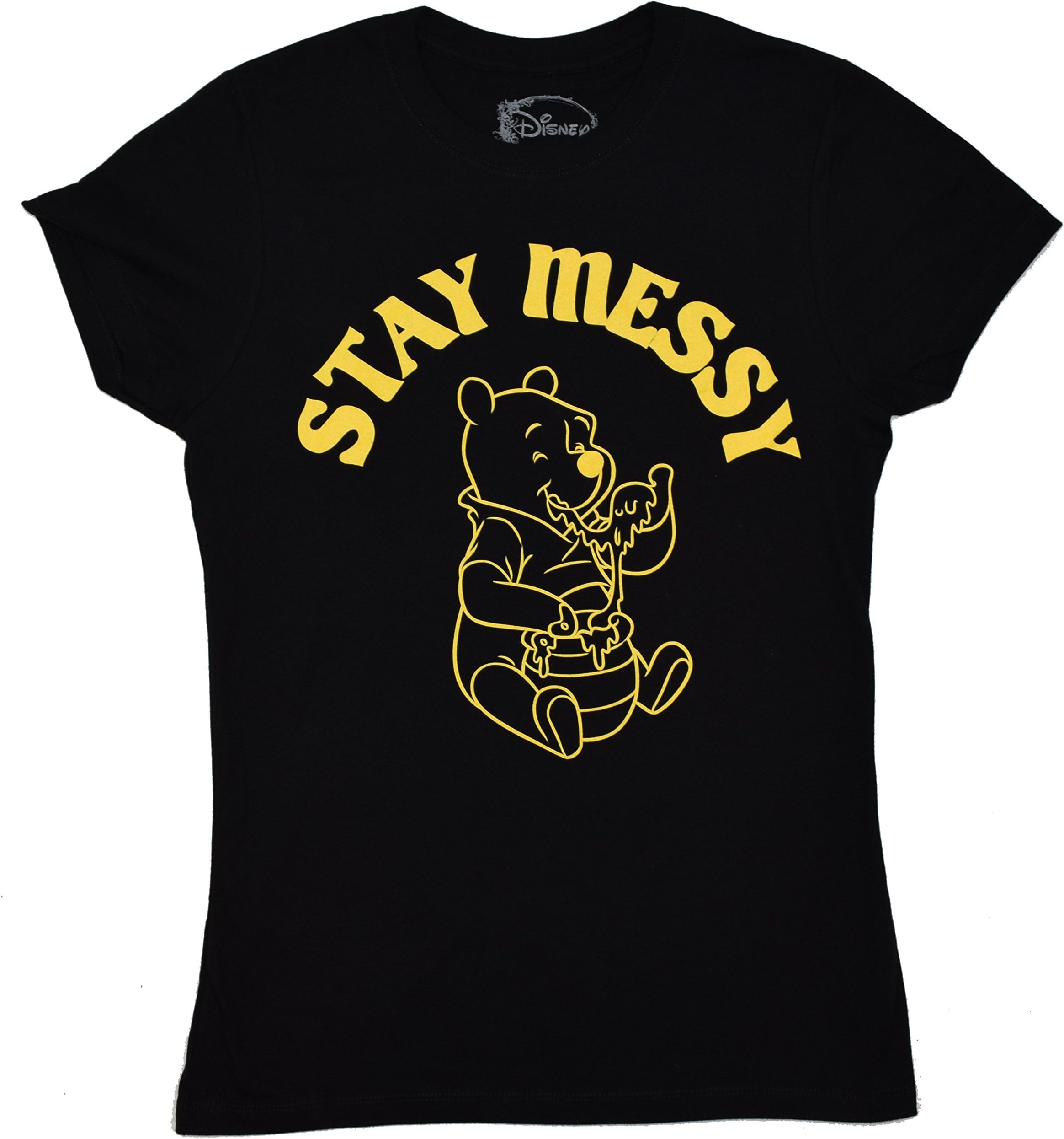 Winnie the Pooh Stay Messy Juniors T-shirt (Large, Black)