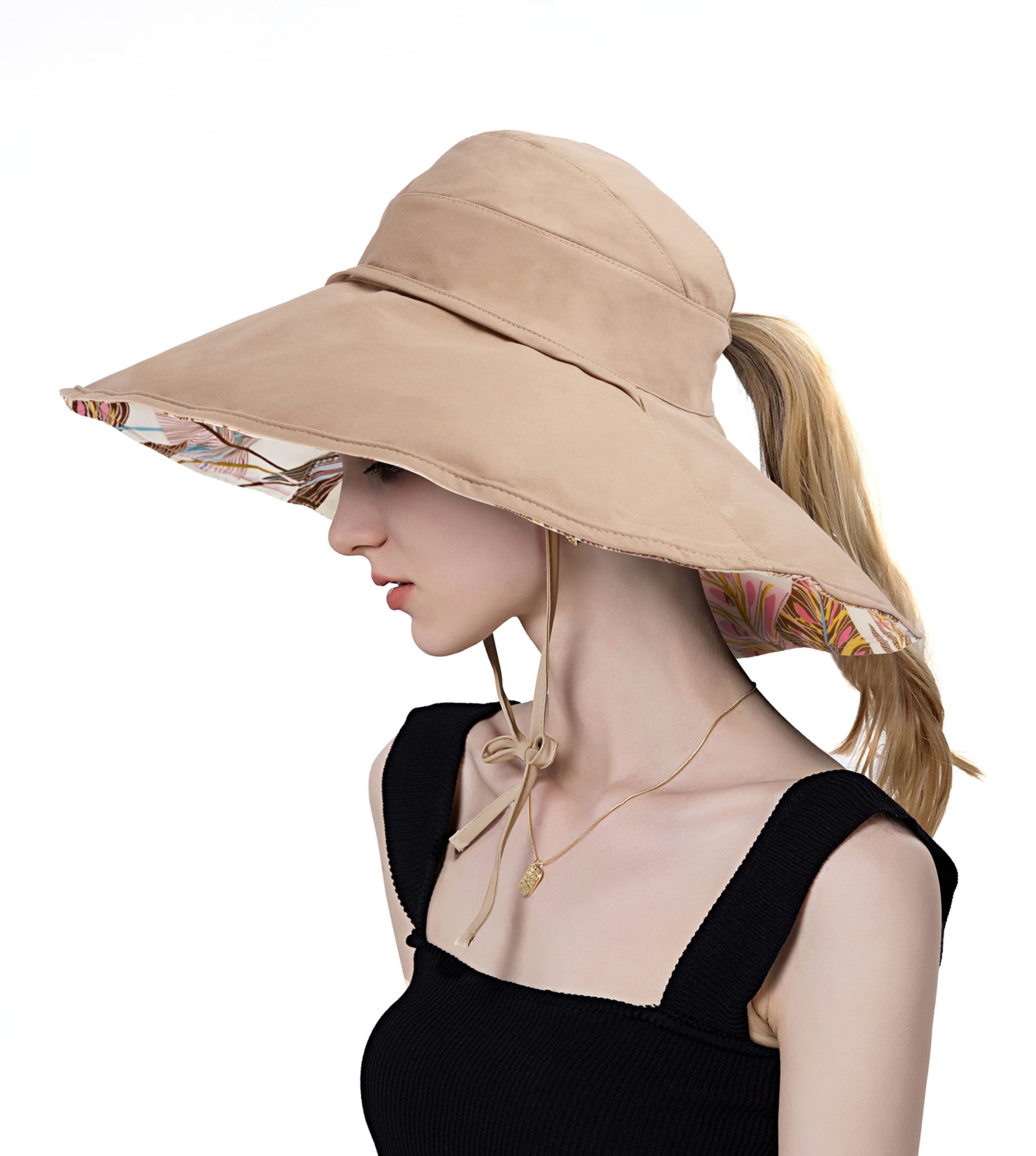 Women\'s Sun Hats Straw Beach Hat UV Sun Protection Foldable Bowknot Khaki Women main image 2