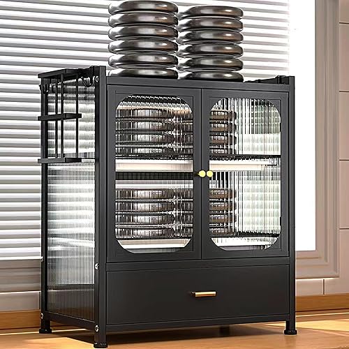 Miniatura 7 de FAQINZYUAN Encimera de cocina con cajones, armario escurridor, diseño de doble puerta, resistente al polvo y al aceite, gabinete de almacenamiento