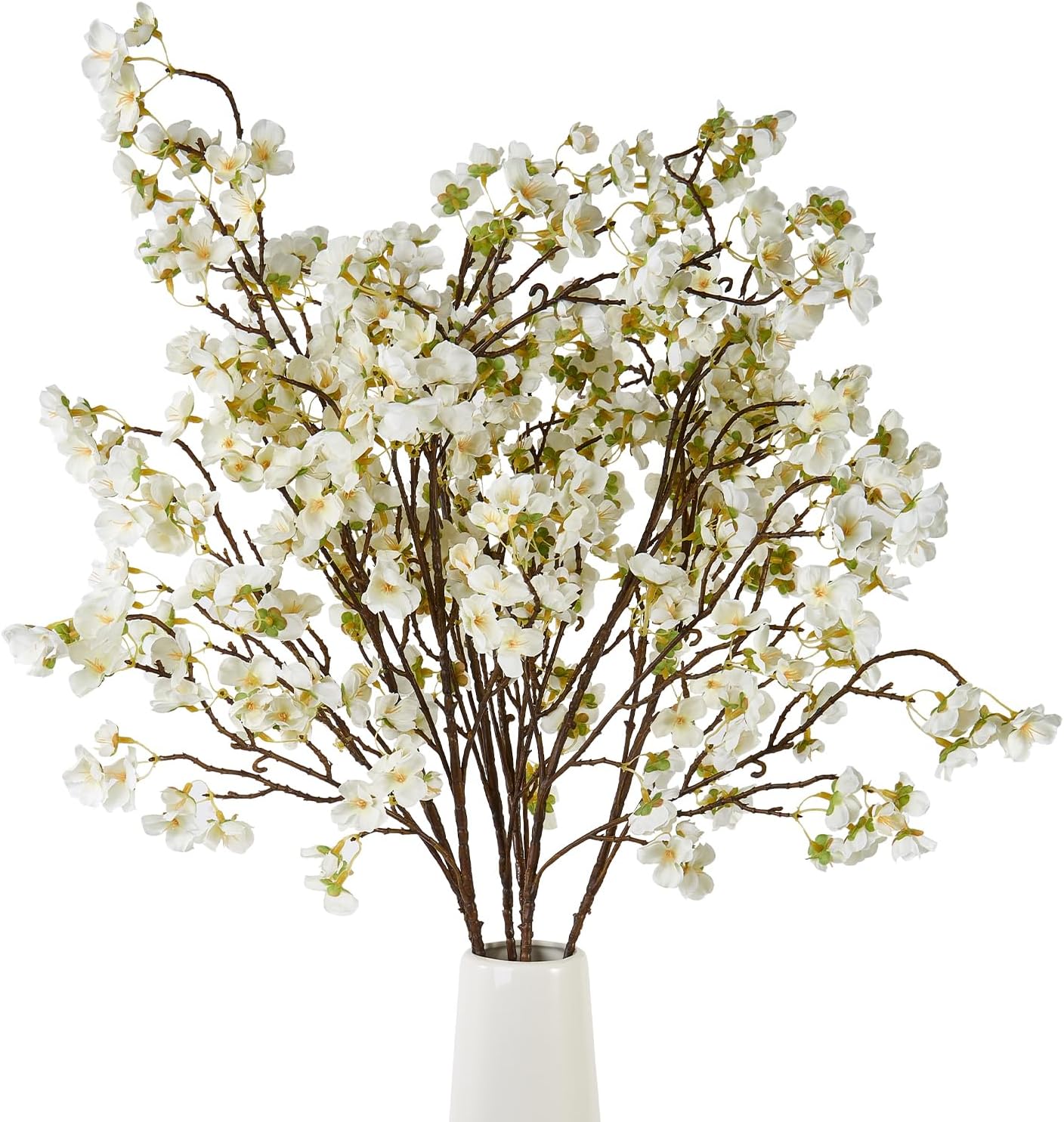 6 Pcs Artificial Cherry Blossom Flower Branches, Realistic Long Stem Silk Cherry Blossom Tree Stems Faux Cherry Flowers Vase Arrangements for Wedding Home Party Garden Decor (White)