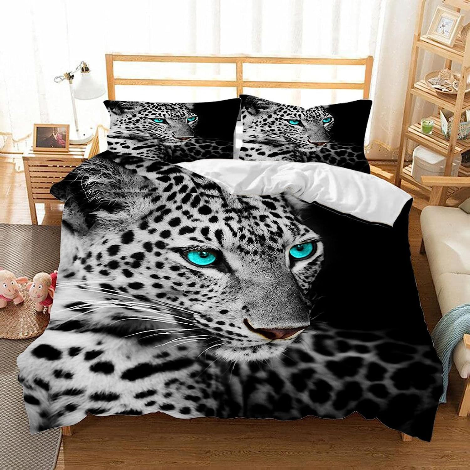 ZZTBQ Cheetah Print Kids Double Bed Duvet Cover and Pillow Cases Set Leopard Wild Animal Theme Kids Double Bedding for Boys and Girls 200 x 200 cm