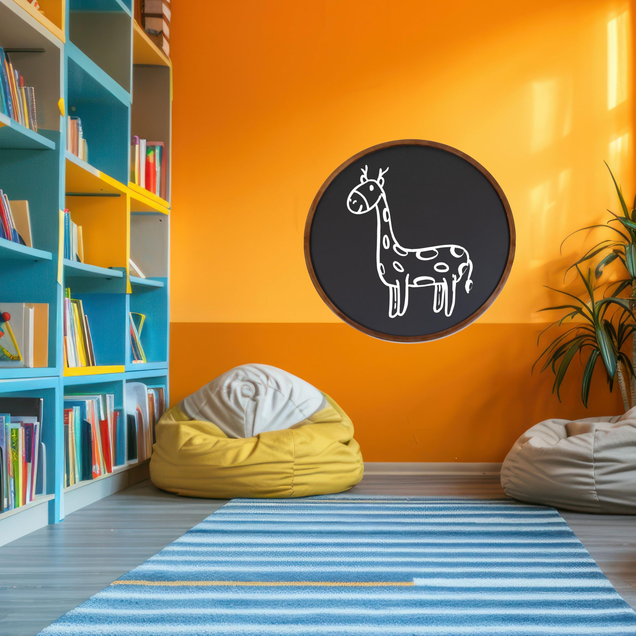 Sunnydaze Pizarra magnética redonda para pared con marco de pino, incluye tiza y borrador, color marrón rústico