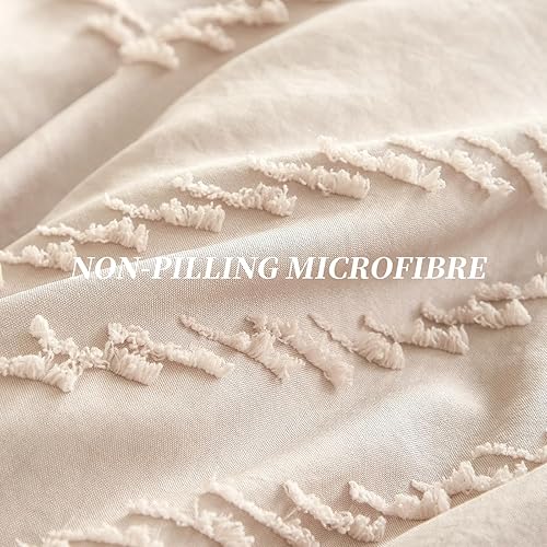 Miniatura 6 de Juego de edredón de tamaño matrimonial, ropa de cama bohemia de 3 piezas, color caqui, suave y cálido, ligero, hipoalergénico, lavable a máquina,