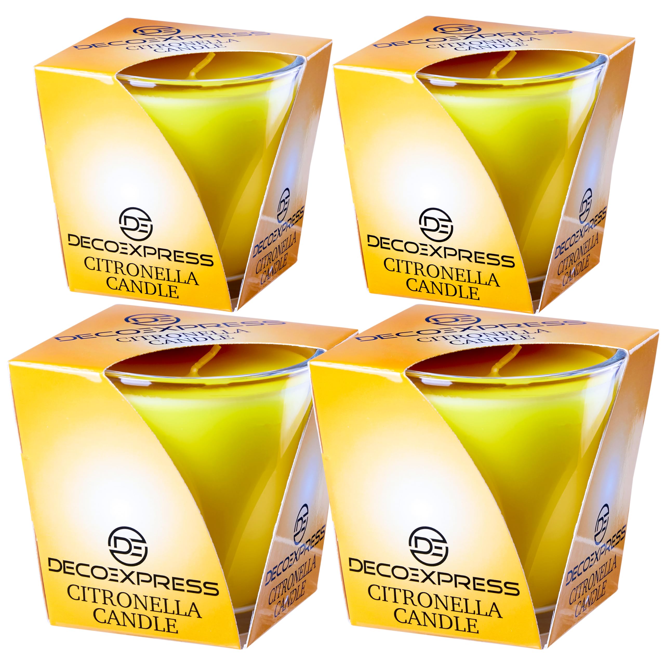 Deco Express Yellow 4 Pack Citronella Candle Set, Jar Candles Pack Of 2 Or 4, Long Lasting 30 Hour Burn Time (Yellow, 4 Pack)