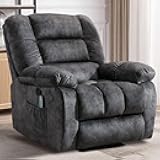 Massage Recliner Chair with Heat and Massage, Soft Fabric Ergonomic Manual Reclining Chairs, Heavy Duty Reclining Sofa Chair with Side Pockets for Living Room (D-Grey)