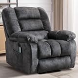 Massage Recliner Chair with Heat and Massage&comma; Soft Fabric Ergonomic Manual Reclining Chairs&comma; Heavy Duty Reclining Sofa Chair with Side Pockets for Living Room &lpar;D-Grey&rpar;