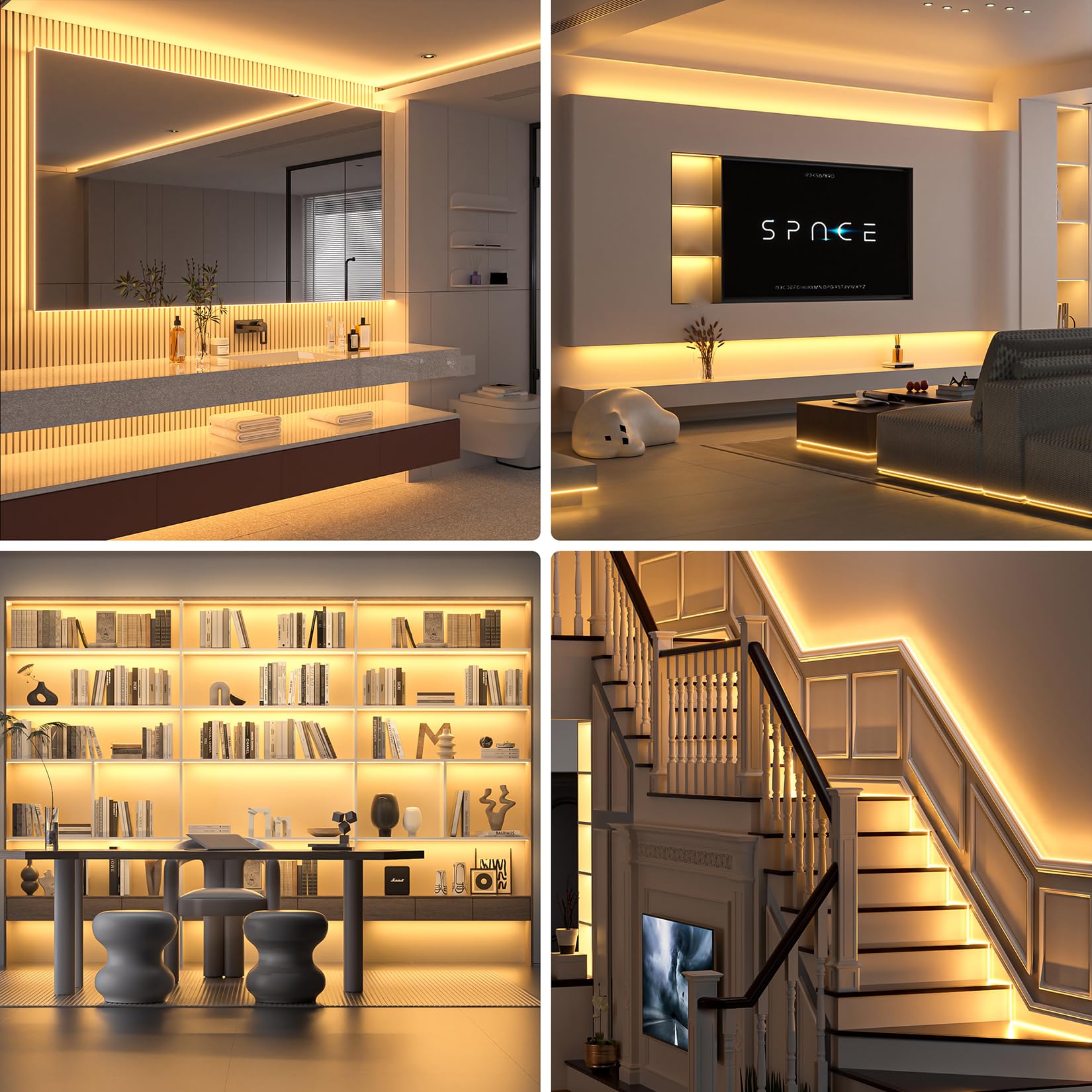 WOBANE Striscia LED COB 10 m 24 V, striscia LED dimmerabile con comando CRI 90+, strisce LED ad alta luminosità adesive con spina per cucina, camera da letto, scale, soggiorno, soffitto, bianco caldo