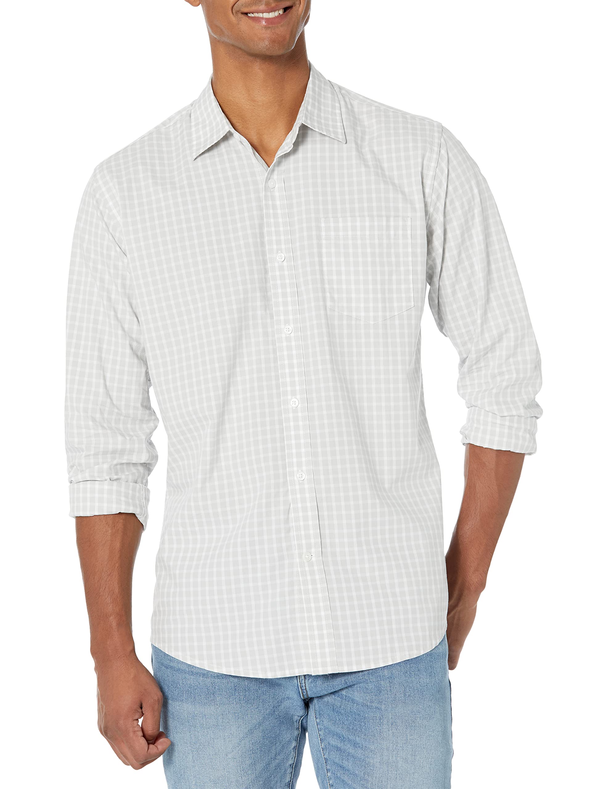 Amazon Essentials Camisa Informal de Popelina con Manga Larga y Corte Recto Hombre