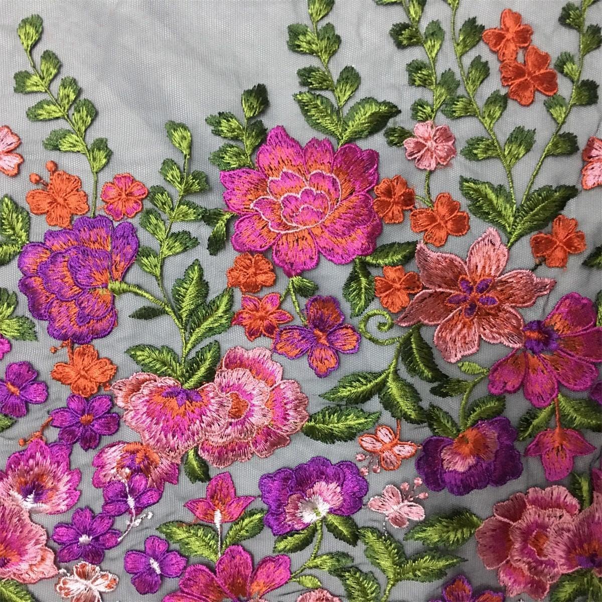 15.7" Width Floral Flower Colorful Embroidered Lace Trim Lace Fabric Sewing on Applique Patches by The Yard for DIY Handmade Clothing Evening Dress Home Decoration (2 Yard(Black Mesh))