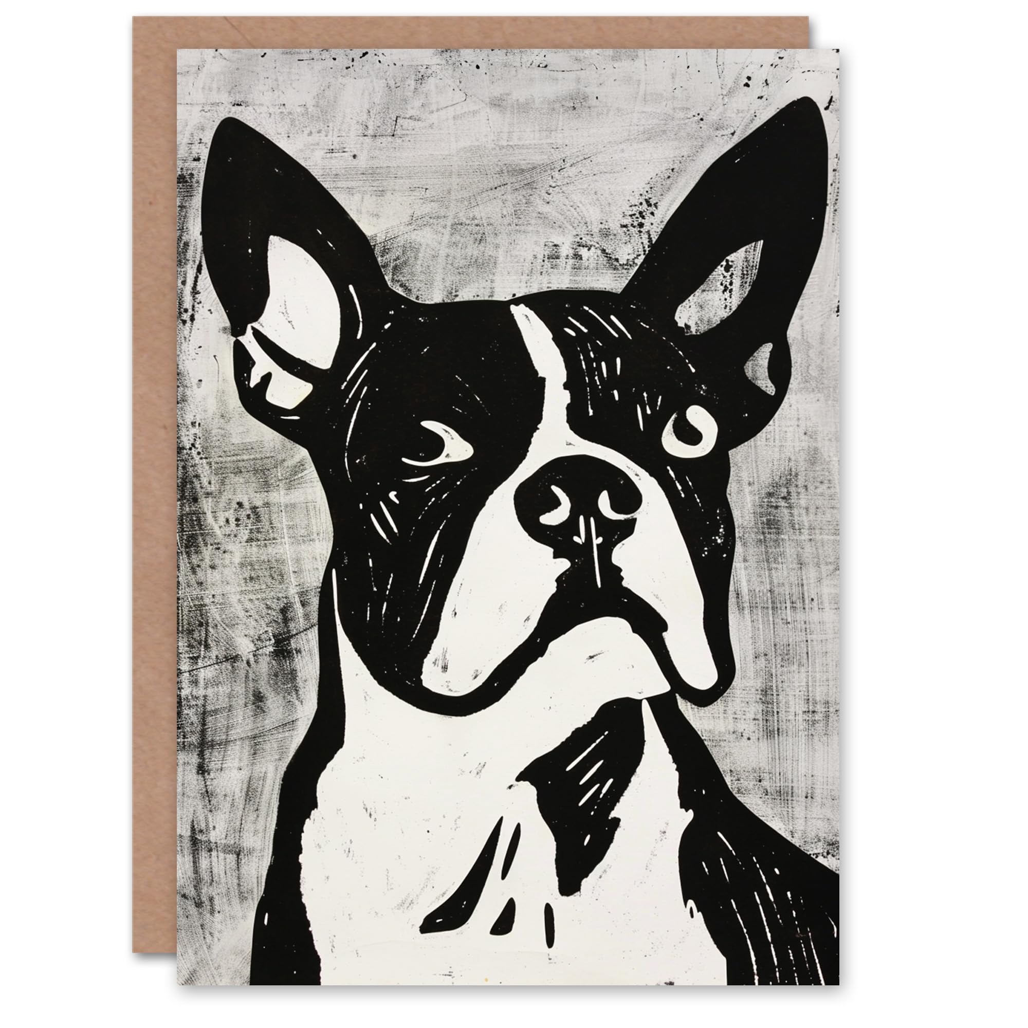 Artery8 Dog Lover Abstract Black White Boston Terrier Blank For Him Or Her Art Birthday Card