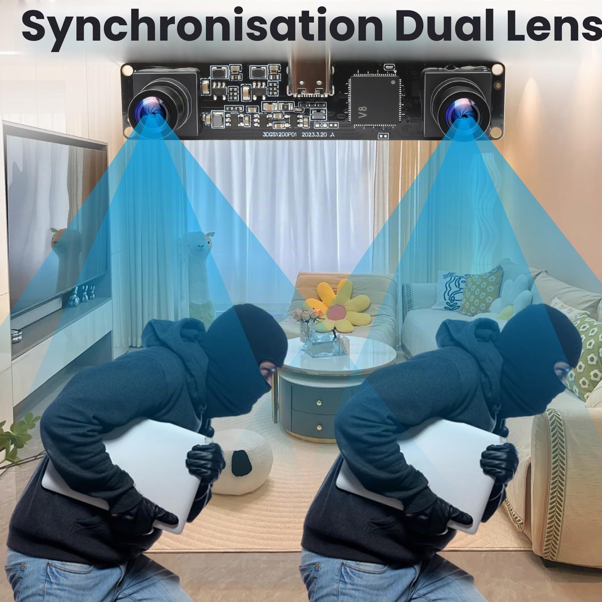 ELP 120fps 3D Stereo USB Kamera Global Shutter 1200P Synchronisierung Dual Lens USB Kameramodul 90 Grad Kamera für PC Computer Plug and Play zur Gesichtserkennung Scannen von QR Codes