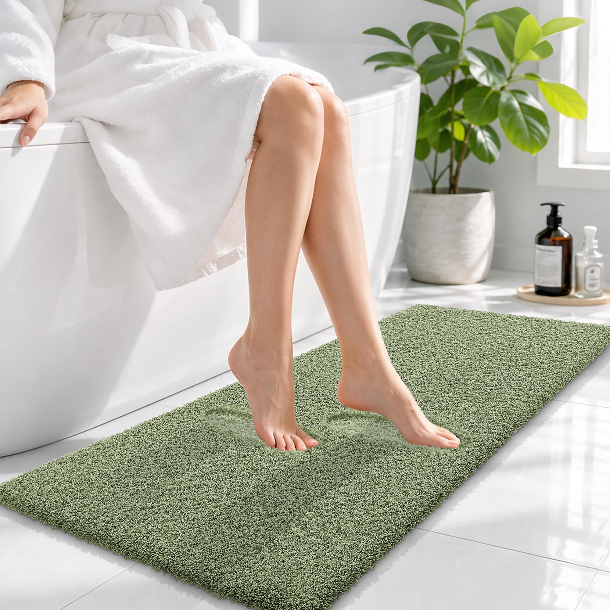 OLANLY Microfiber Bathroom Runner Rugs 47x17, Soft Bath Mat, Sage Green