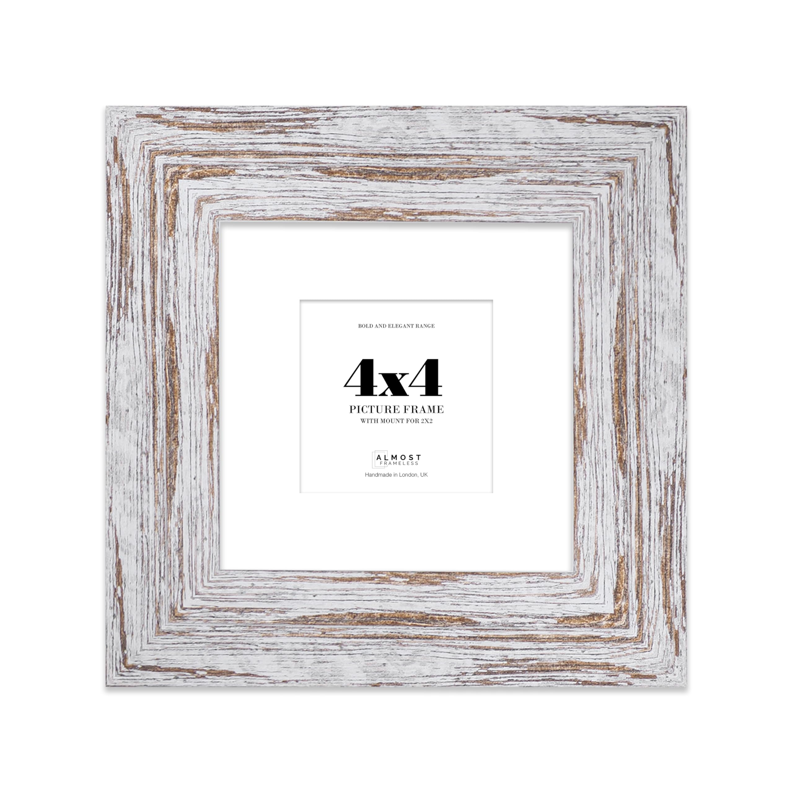 4x4 Distressed Wood Square Frame With Mount for 2x2 Pictures 28mm Edge Frame Display with Wall Hooks and Kickstand, 1 Pack