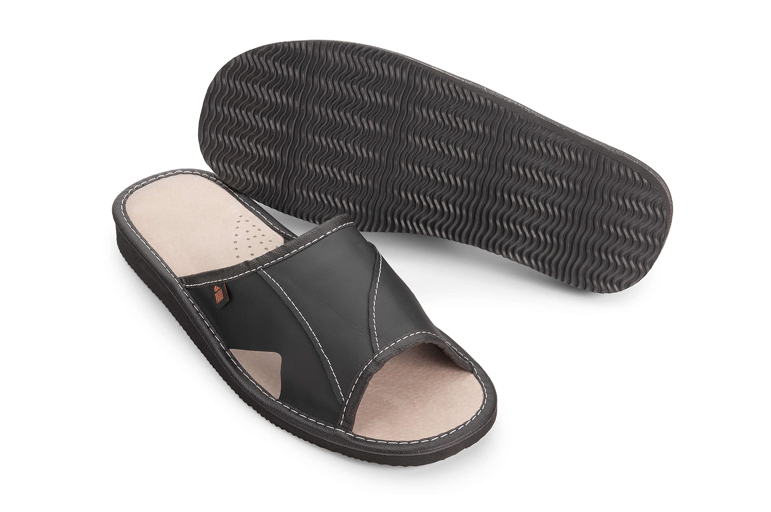 PAFOLI Mens Leather Slippers – Open Toe Moccasins Shoes made with Natural Mules Wool - Available in All UK Sizes