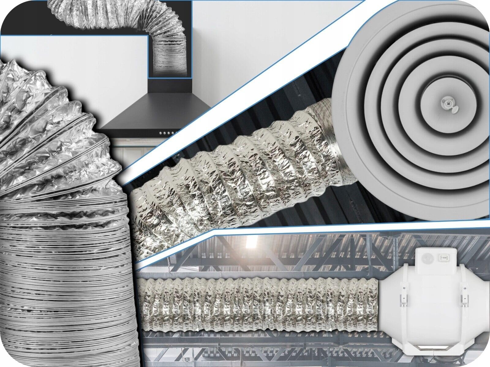 SYSTERM Tubi flessibili in alluminio per ventilazione Ø125 mm. Tubo flessibile flessibile in alluminio flessibile tubo di ventilazione lunghezza 10 m. Intervallo di temperatura: da -30 °C a +140 °C