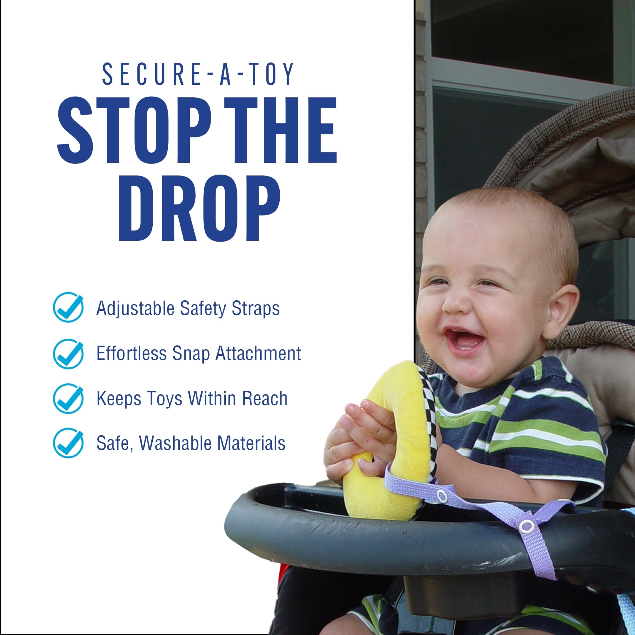 Baby Buddy Secure-A-Toy, Sicherheitsgurt sichert Spielzeug, Beißring oder Schnuller an Kinderwagen, Hochstühlen, Autositzen – verstellbare Länge, um das Spielzeug hygienisch sauber zu halten, Schwarzbraun, 2 Stück