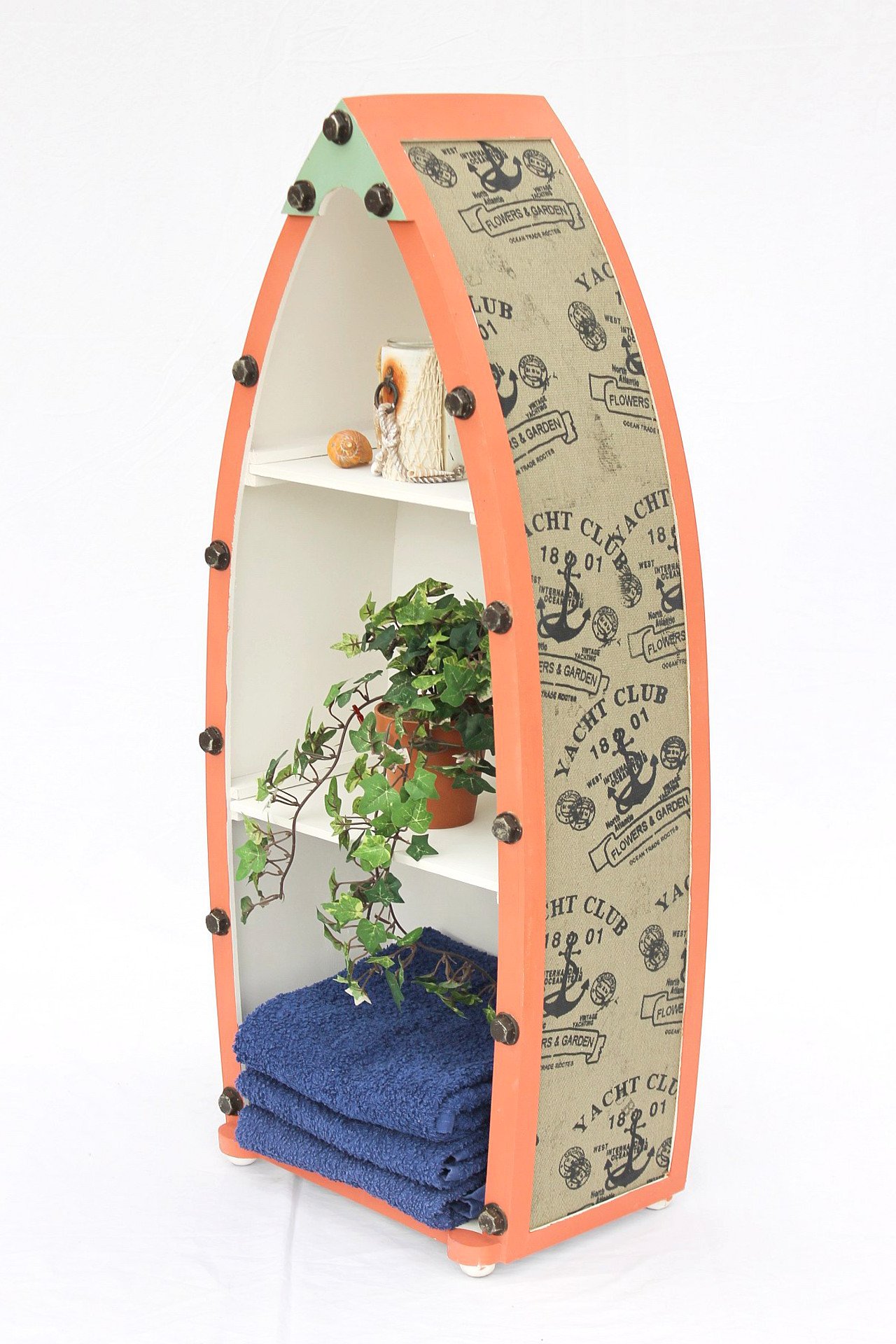 DanDiBo Estantería en forma de barco de madera 15A055 M, 96 cm, marítimo, estantería de barco, estantería de baño, color marrón