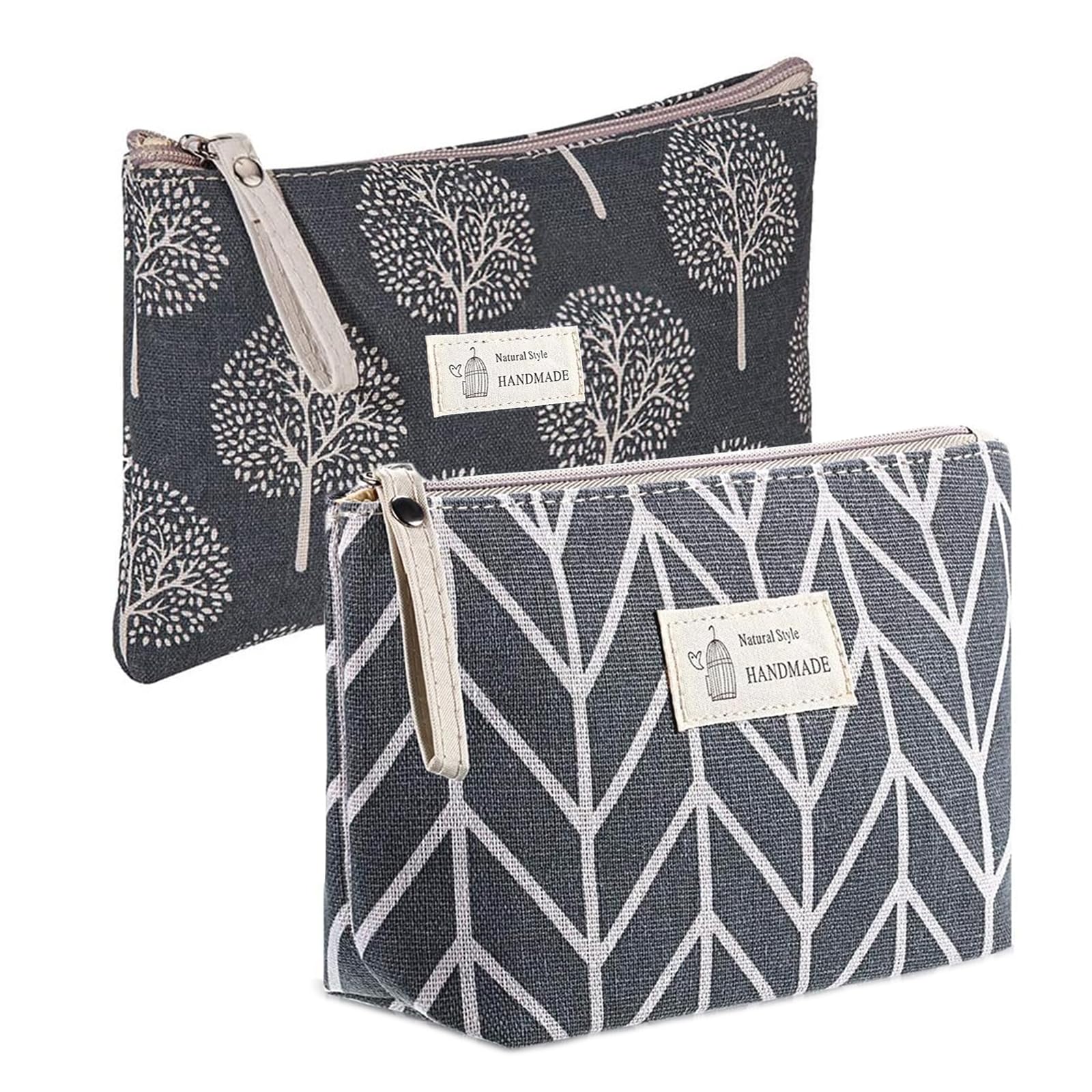 canvas portable purses - 2 pcs printed makeup bag set, zipper, multifunctional travel cosmetic bag for women