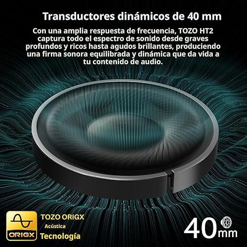 Miniatura 4 de TOZO HT2 Auriculares híbridos con cancelación activa de ruido, auriculares inalámbricos Bluetooth sobre la oreja, tiempo de reproducción de 60