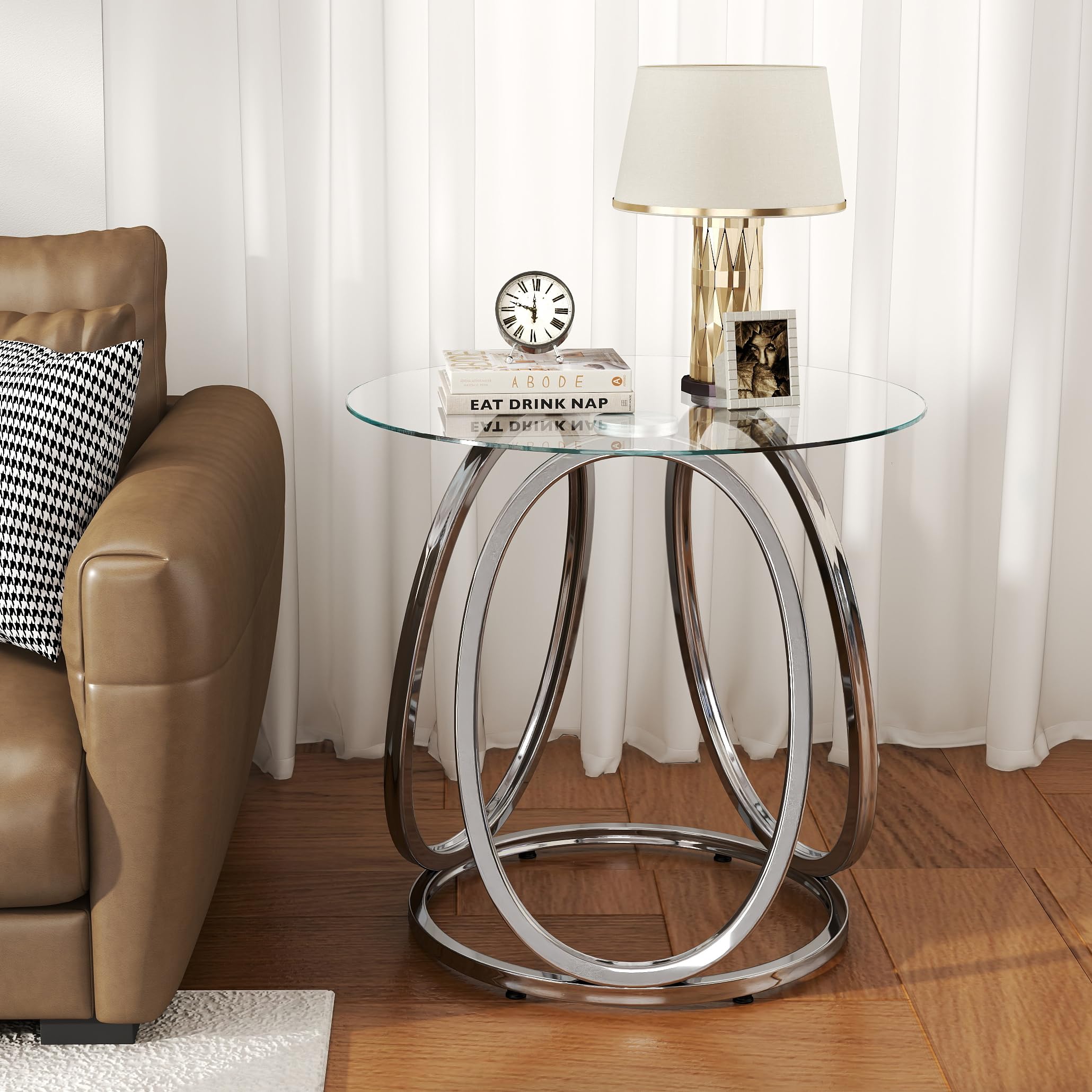 【あーき】X-base Smoked Glass Table Smoked Glass Round Top X-Base Coffee Table For Sale at