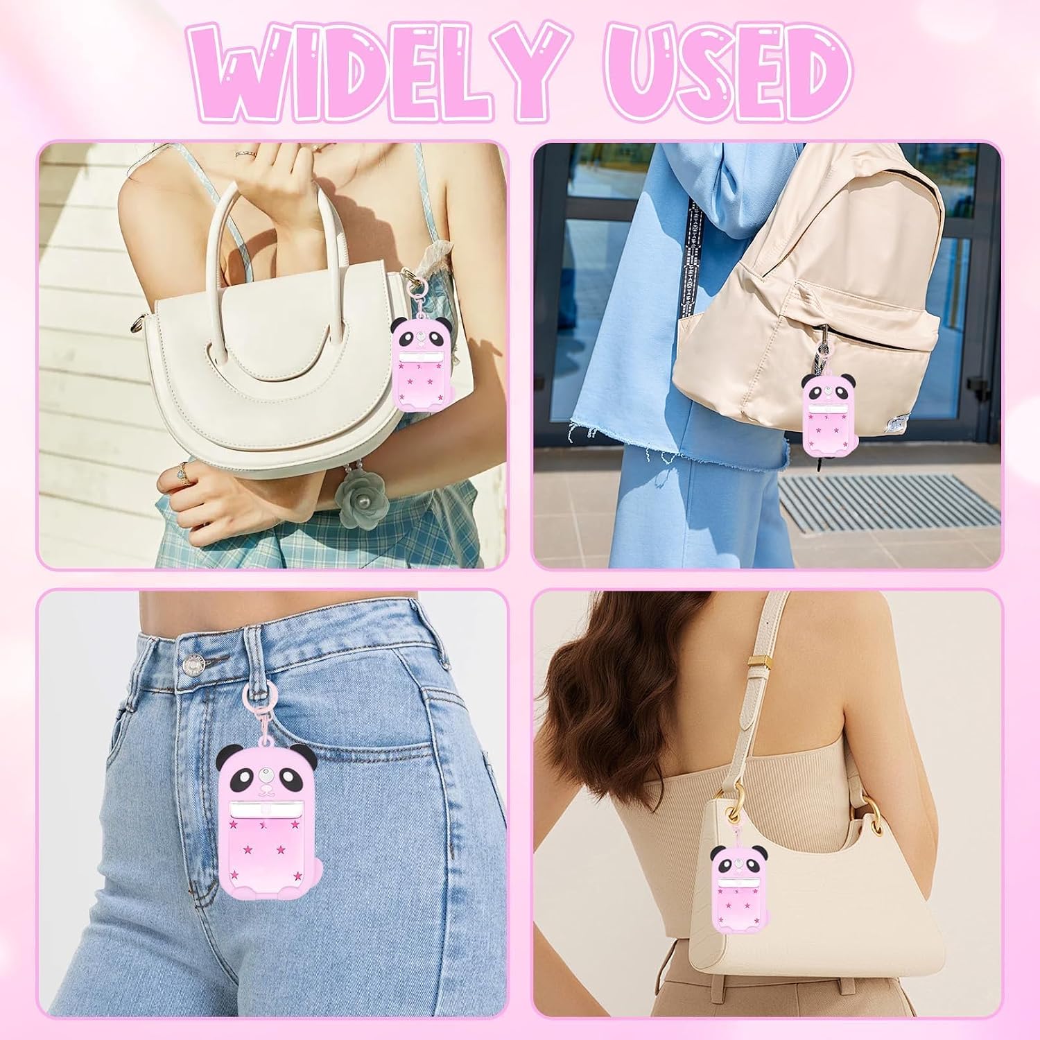 Silicone Case for Touchland Hand Sanitizer Spray with Keychain, Adorable Panda Hand Sanitizer Spray Cover for Power Mist & Glow Mist 1 FL Oz/30ML Bottle, Cute Pink Protector Sleeve for Travel