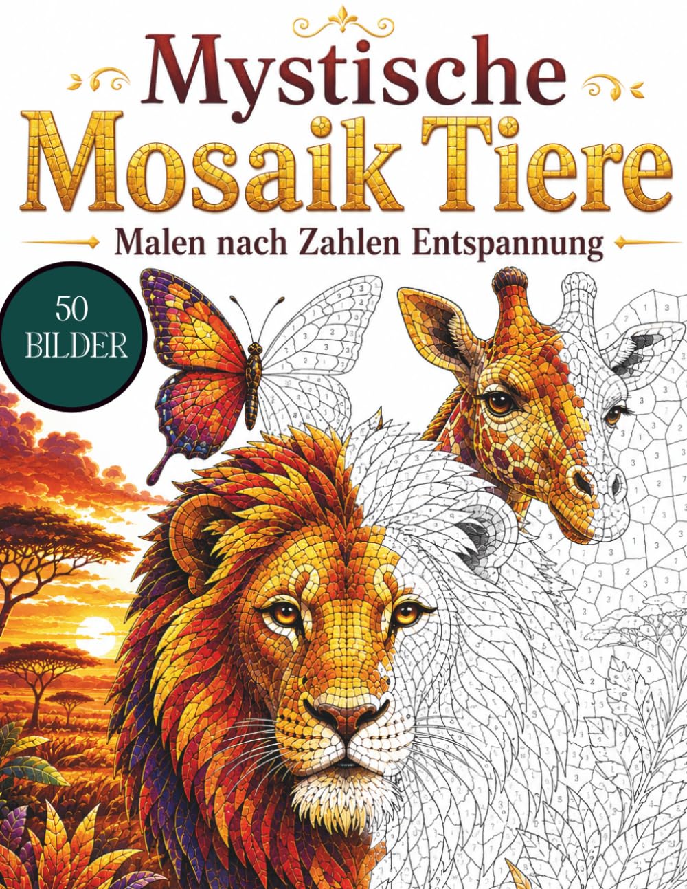 Mystische Mosaik Tiere: Malen nach Zahlen Entspannung | 50 Magische Tierdesigns für Erwachsene zum Ausmalen und Relaxen