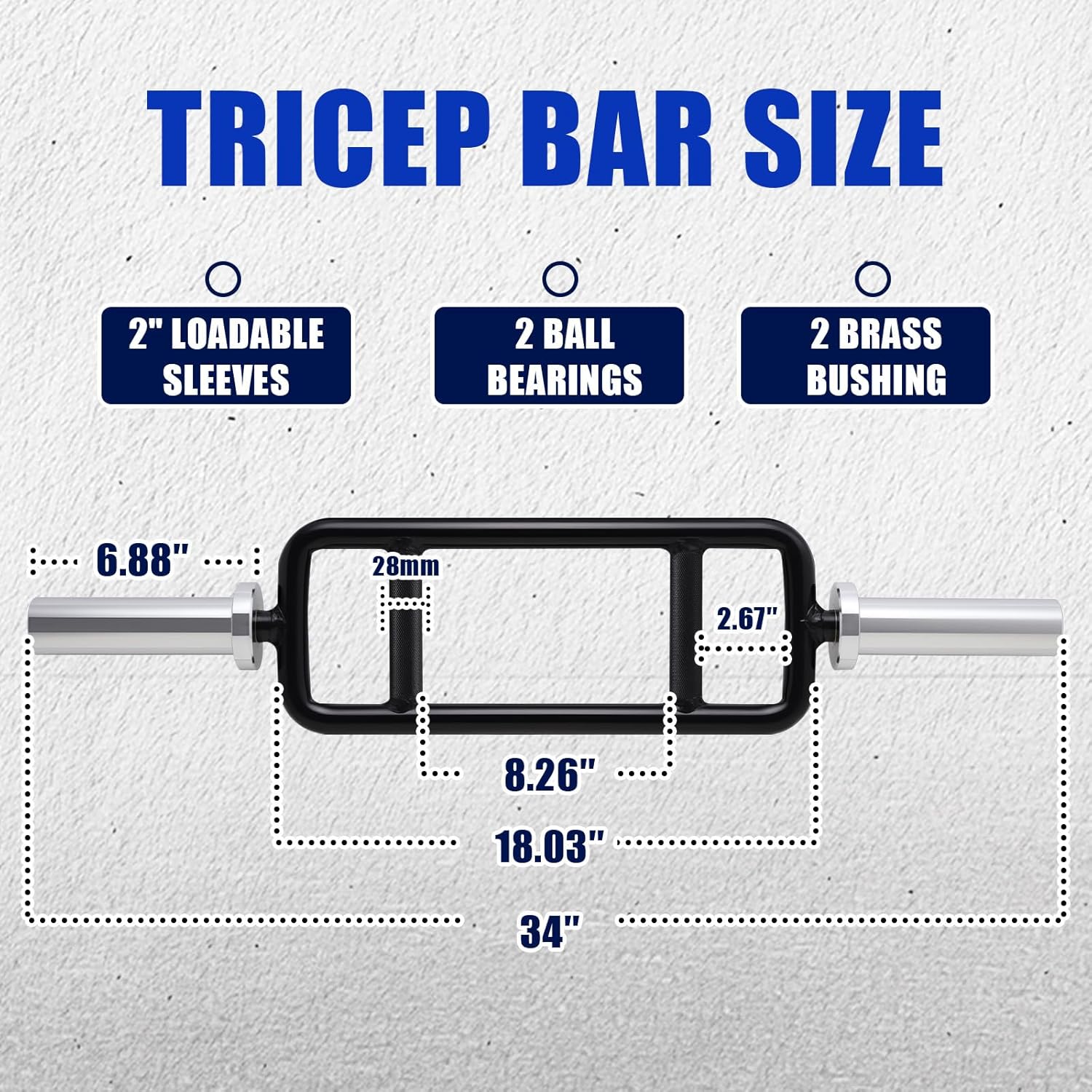 34" Olympic Triceps Bar 500lbs Capacity Weight Barbell Bar Home Gym Weightlifting Exercise for Squats, Deadlifts,Shrugs, for 2" Olympic Plates