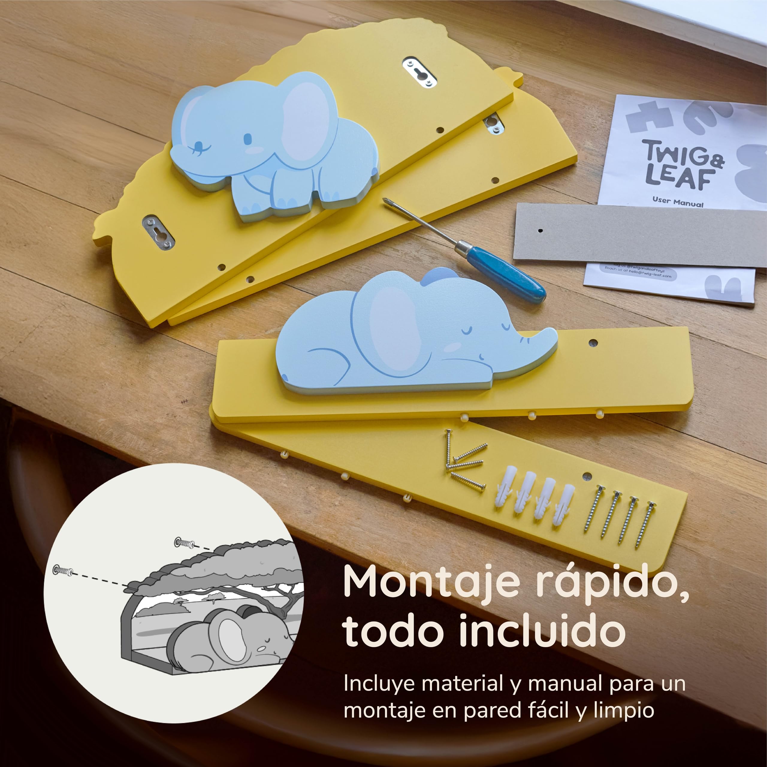 Twig & Leaf Estantería de Pared Infantil (Juego de 2), Madera Maciza, Flotante para Libros y Juguetes, diseño escandinavo, decoración de Pared Montessori y para habitación de bebé