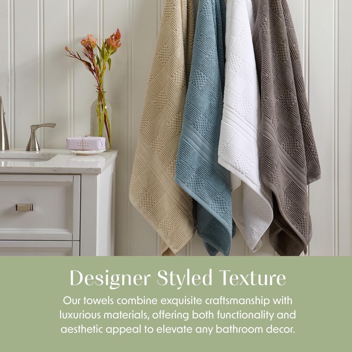 Springtree Home 100% Cotton Bath Towel Set of 4 | Grey Towels | Geometric Textured Design | Absorbent & Quick-Dry | 4 Bath Towels | Oeko-TEX® Standard 100 Cotton | Myla Collection - Frost Grey - Image 5