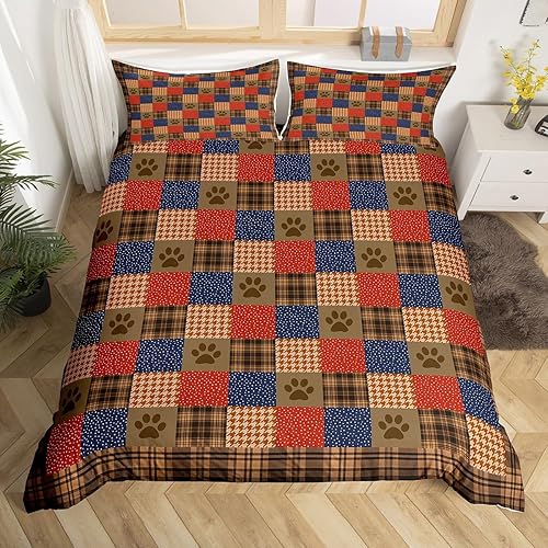 Manfei Juego de funda de edredón con estampado de patas de perro, tamaño matrimonial, juego de ropa de cama de 3 piezas para niños y niñas,