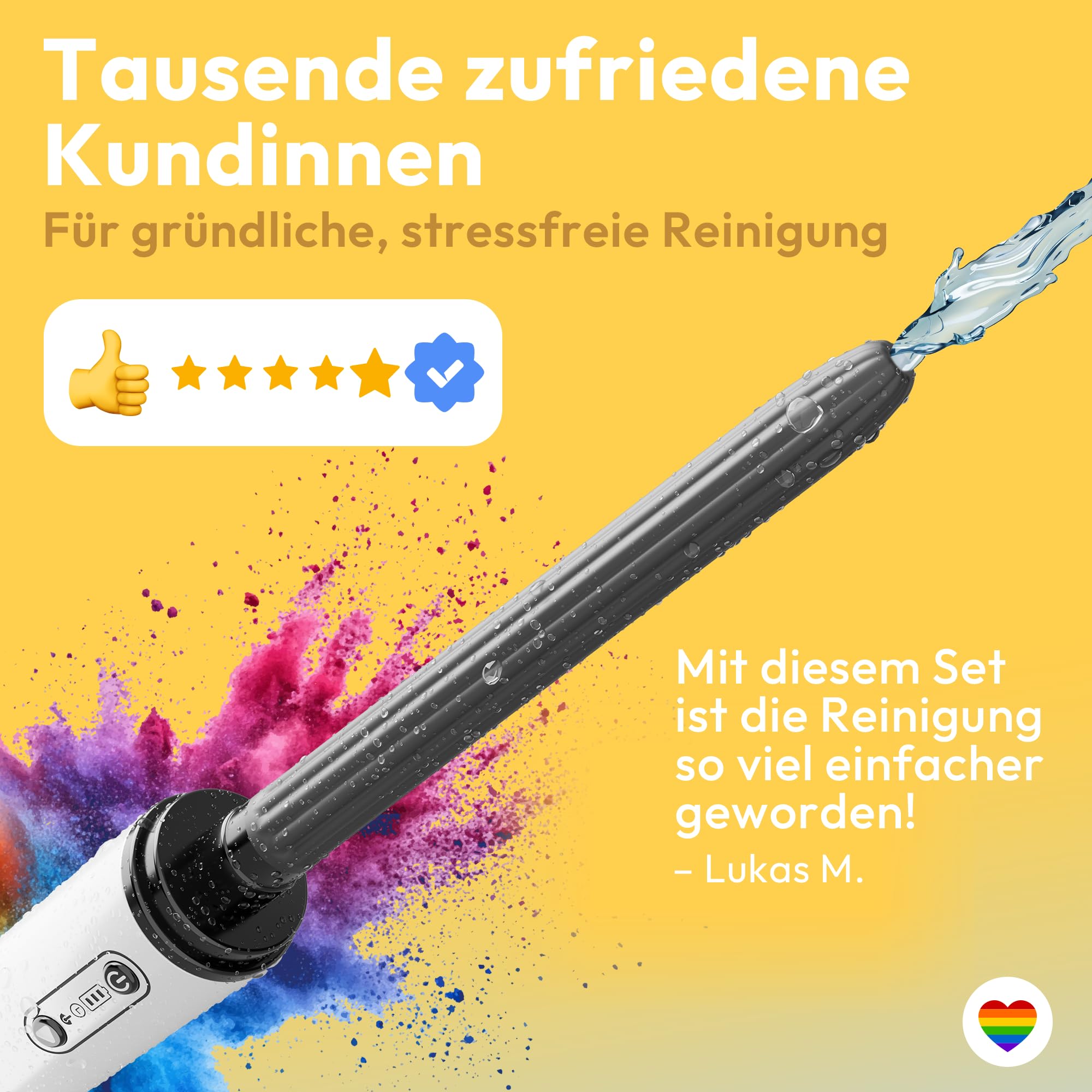 marielove Analdusche & Intimdusche 18cm auch Reinigung für Sexpuppen, Torsos & Masturbatoren – Stark + Akku + UV Sterilisator – Hygienische Anal Po Spülung & Tiefenreinigung – Version 2025