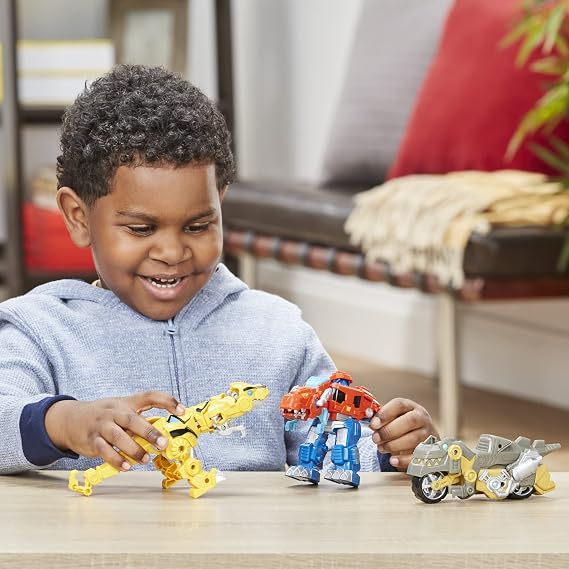 Transformers Playskool Primal Team-Up 3-Pack with Optimus Prime,Bumblebee, and Grimlock Converting Dinosaur Figures, 4.5-Inch Toys, Ages 3 and Up