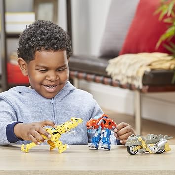 Transformers Playskool Primal Team-Up 3-Pack with Optimus Prime,Bumblebee, and Grimlock Converting Dinosaur Figures, 4.5-Inch Toys, Ages 3 and Up