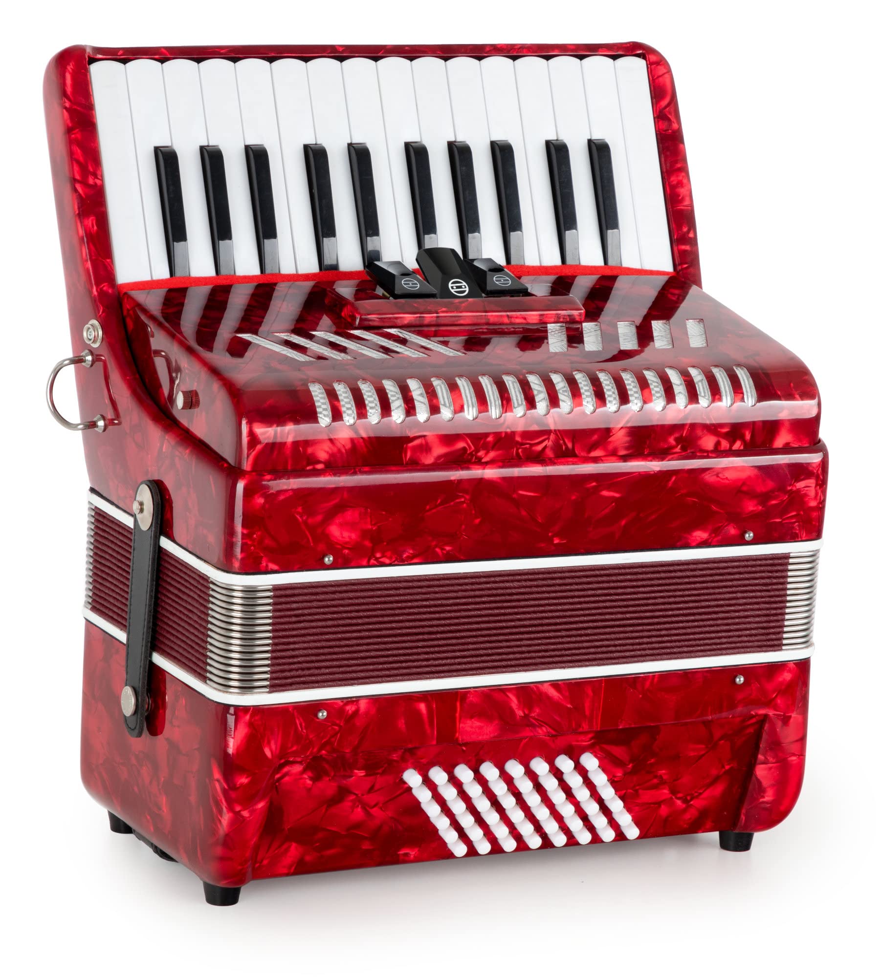 Accordéon Classic Cantabile 48 Basses "Secondo V" - Accordéon à touches - 2 voix - 26 touches aiguës - avec sangles & housse sac à dos - Rouge