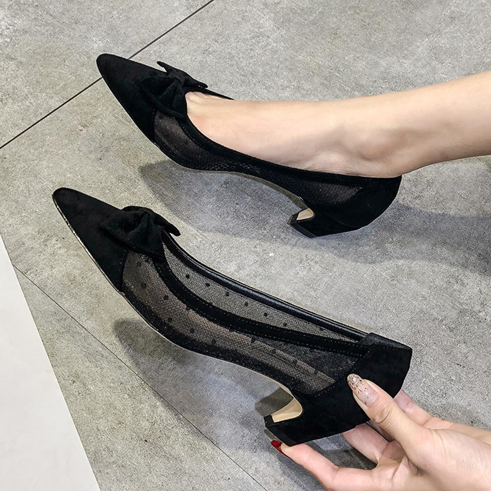 Bailarinas Mujer De Malla con Detalle Lazo Transpirable Ancho Cómodas para Vestir Verano Oficina Y Trabajo