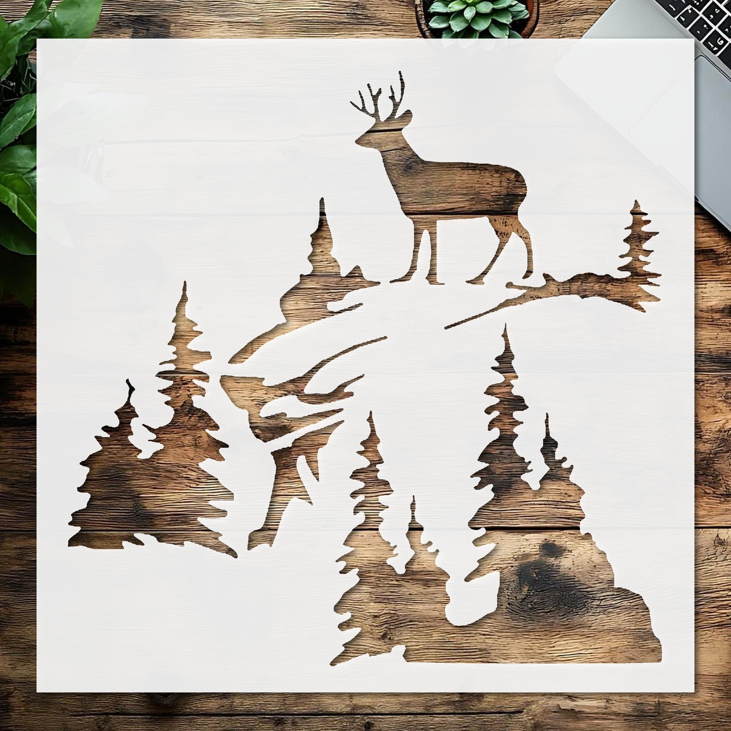 Stencil Mountain Deer, Plastic Reusable, Reusable Plastic, 5.5 inchL x 5.5 inchW, for DIY Crafts and Home Decor