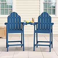 Vista 1 de LUE BONA Juego de 2 sillas altas Adirondack de polietileno reciclado con soporte para tazas, 25.6 pulgadas, 300 libras, ecológicas, resistentes a